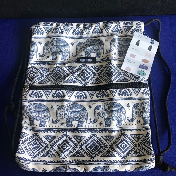 Elephant Print Drawstring Backpack - Picture 2 of 8